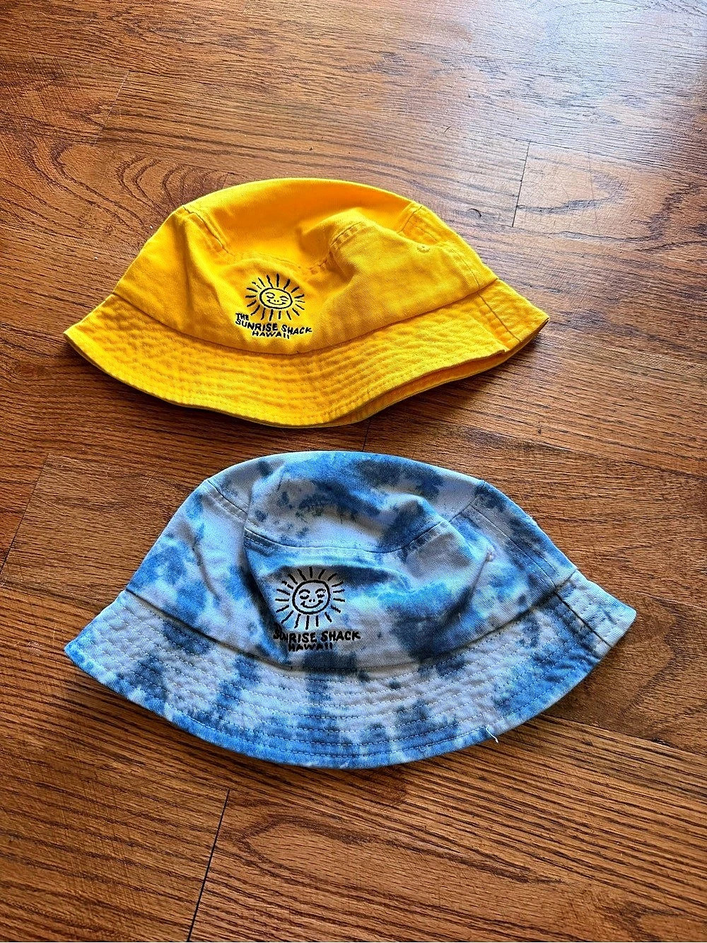 The Sunshine Shack Hawaii Tie-Dye Bucket Hats Yellow & Blue Like New